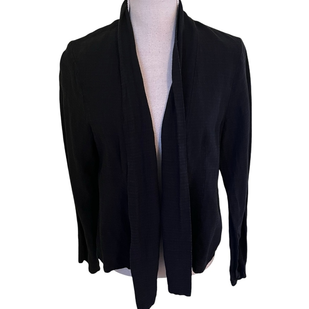 Eileen Fisher Black Lightweight Woven Open Front Cropped Jacket LP